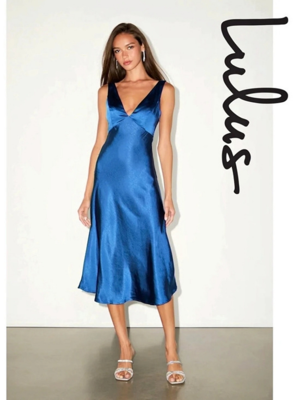 Lulus - Incredible Love Navy Satin Cowl Back Midi Slip Dress - XXS - Picture 2 of 7